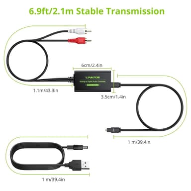 Analog til digital lydkonverter RCA til digital Toslink SPDIF optisk med optisk kabel