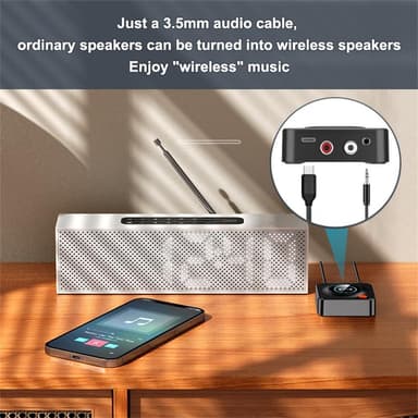 NÖRDIC Bluetooth 5.1-mottaker, med NFC, TF-kortspor, 3,5 mm AUX/RCA, trådløs adapter med lav ventetid for stereoanlegg for streaming av musikk hjemme