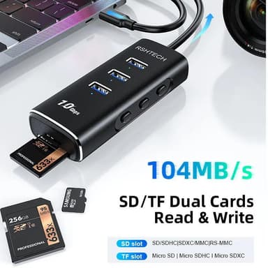 NÖRDIC Gen2 3.2 USB-C 3port Hub 10Gbps 1m kabel 3xUSB-A 1xSD 1xTF kortleser