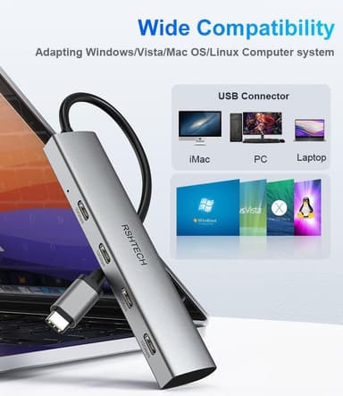 NÖRDIC Gen2 3.2 USB-C 4-porters Hub 10Gbps 19cm kabel 4xUSB-C