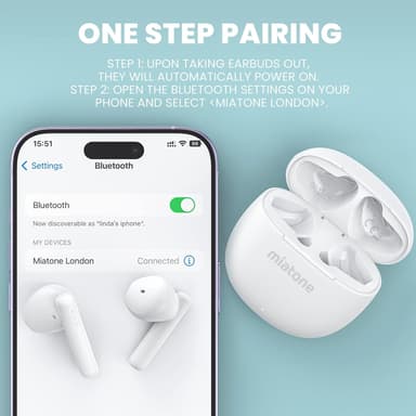 NÖRDIC True Wireless Earbuds, Bluetooth 5.3 9H Playtime med ladeveske, innebygd mikrofon for telefonsamtaler, Semi-in-Ear øretelefoner - Hvit
