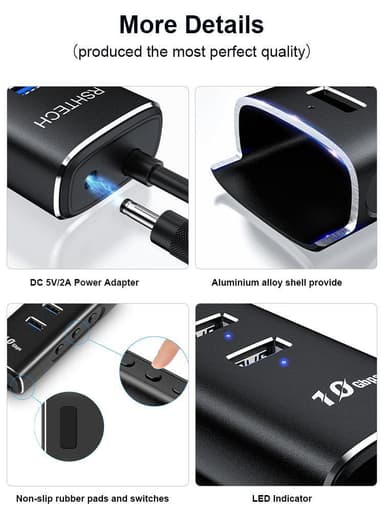 NÖRDIC Gen2 3.2 USB-C 3port Hub 10Gbps 1m kabel 3xUSB-A 1xSD 1xTF kortleser