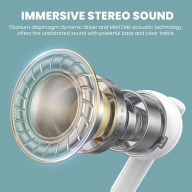 NÖRDIC True Wireless Earbuds, Bluetooth 5.3 9H Playtime med ladeveske, innebygd mikrofon for telefonsamtaler, Semi-in-Ear øretelefoner - Hvit
