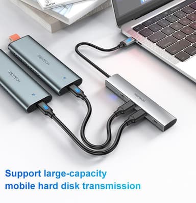 NÖRDIC Gen2 3.2 USB-C 4-porters Hub 10Gbps 19cm kabel 4xUSB-C