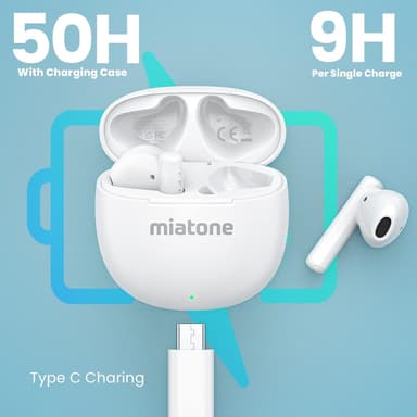 NÖRDIC True Wireless Earbuds, Bluetooth 5.3 9H Playtime med ladeveske, innebygd mikrofon for telefonsamtaler, Semi-in-Ear øretelefoner - Hvit