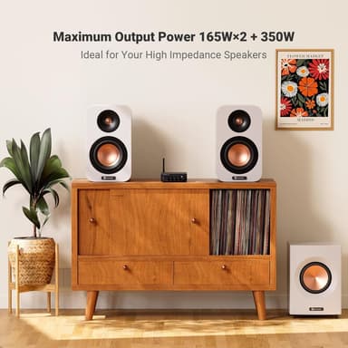 Fosi Audio Hi-Fi Bluetooth 5.0 Stereo Audio Mottaker Forsterker 2.1 Kanal Mini Klasse D Integrert Amp 2X165W