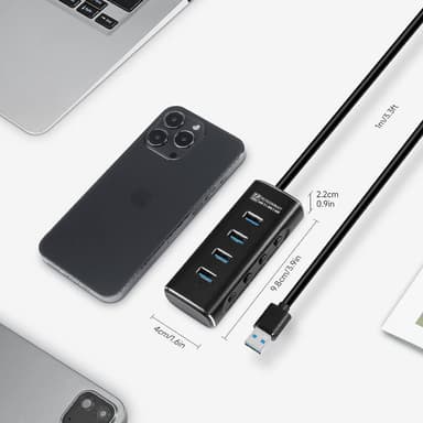 NÖRDIC Gen2 3.2 USB-A 4-ports drevet Hub 10 Gbps 1m kabel individuell bryter