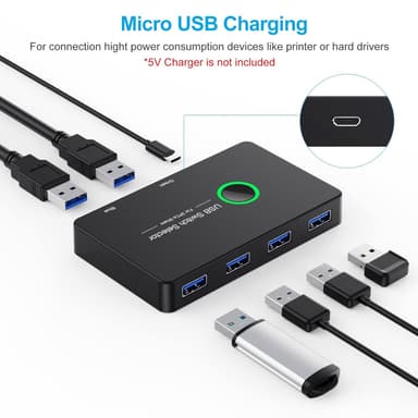 NÖRDIC USB-A Switch 2 datamaskiner til 4 USB-A 3.1 5Gbps