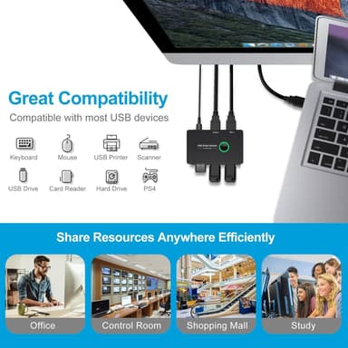 NÖRDIC USB-A Switch 2 datamaskiner til 4 USB-A 3.1 5Gbps