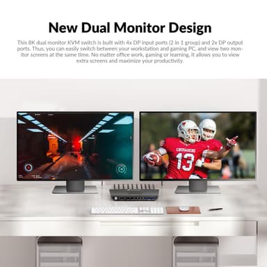 AV Access 8K DisplayPort KVM-svitsj for to datamaskiner til to skjermer