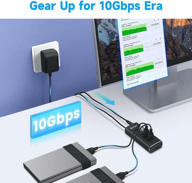 NÖRDIC Gen2 3.2 USB-A 4-ports drevet Hub 10 Gbps 1m kabel individuell bryter