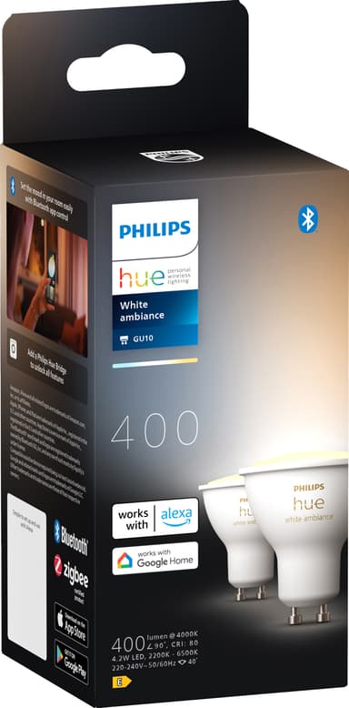 Philips Hue LED-lyspære GU10 4,2W (2-pakning)