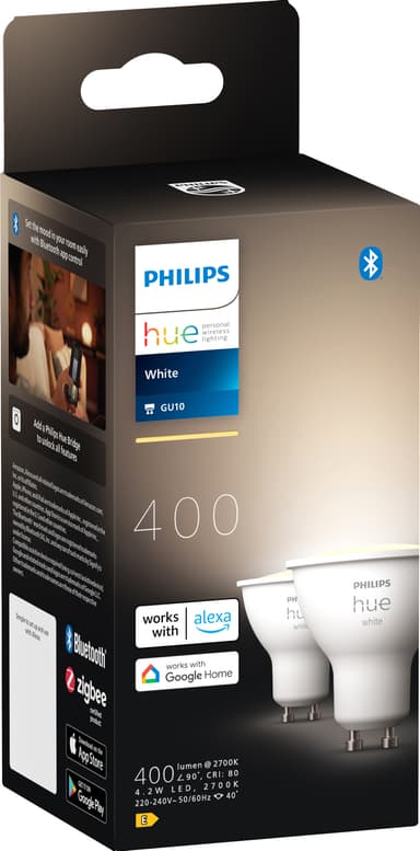 Philips Hue LED-lyspære GU10 4,2W (2-pakning)