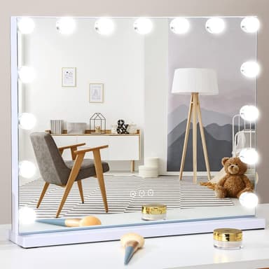 UNIQ XL Hollywood Vanity Sminkespeil med 15 LED-pærer og touch-funksjon - Hvit
