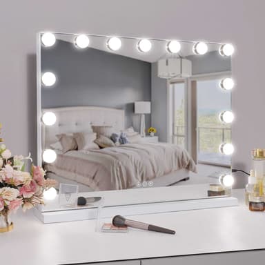 UNIQ XL Hollywood Vanity Sminkespeil med 15 LED-pærer og touch-funksjon - Hvit