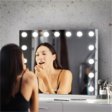 UNIQ XL Hollywood Vanity Sminkespeil med 15 LED-pærer og touch-funksjon - Hvit