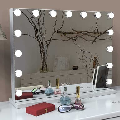 UNIQ XL Hollywood Vanity Sminkespeil med 15 LED-pærer og touch-funksjon - Hvit