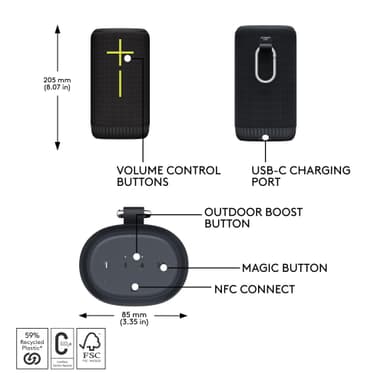 Ultimate Ears EVERBOOM trådløs bærbar høyttaler (sort)