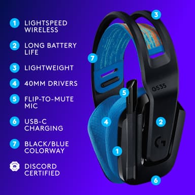 Logitech G G535 Lightspeed gaming headset (sort)