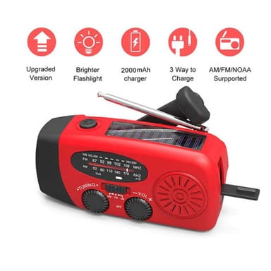 Nødradio med solcelle og håndsveiv Solcelle 2000mAh Powerbank SOS
