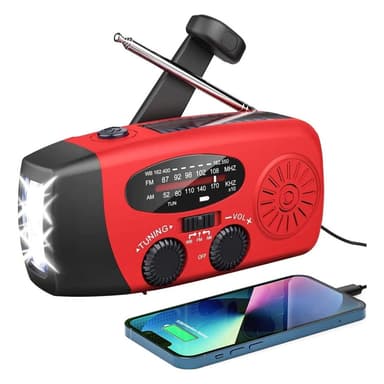 Nødradio med solcelle og håndsveiv Solcelle 2000mAh Powerbank SOS