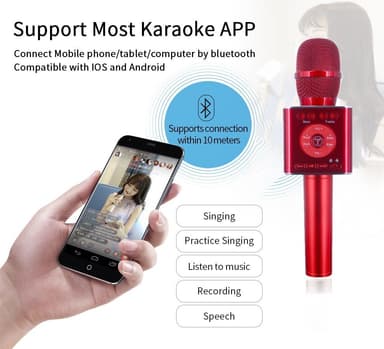 Trådløs Karaoke-mikrofon med Bluetooth-høyttaler 2x5W rød