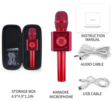 Trådløs Karaoke-mikrofon med Bluetooth-høyttaler 2x5W rød