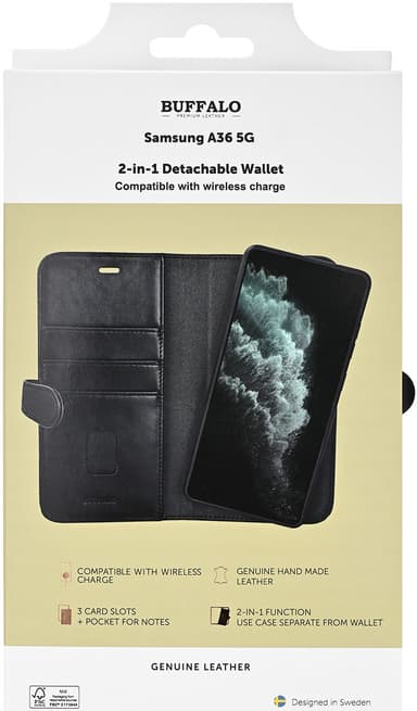 Buffalo 2in1 Samsung Galaxy A36 lommebokdeksel (sort)