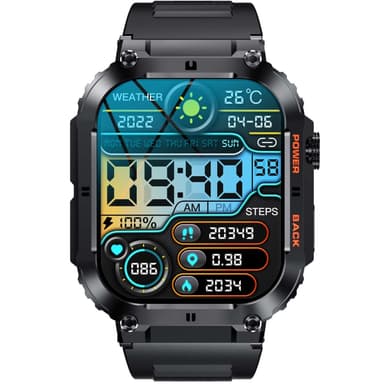 Denver SWC-191B Bluetooth SmartWatch med hjertefrekvens-, blodtrykks- og oksygensensor og samtalefunksjon
