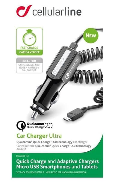 Cellularline Quick Charge Billader 12V-24 2 A for Micro USB
