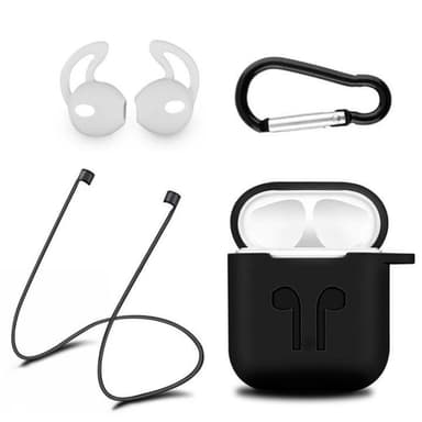 Silikonsett for Airpods, silikonetui, stropp, ørepropper i silikon, karabinkrok, svar