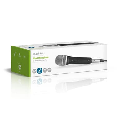 Nedis Wired mikrofon | Kardioid | Avtakbar kabel | 5.00 m | 50 Hz - 15 kHz | 600 Ohm | -72 dB | Av/på-bryter | Reiseveske inkludert | Metall | Grå / Sort