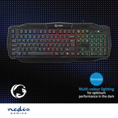 Nedis Wired Gaming Keyboard | USB 2.0 | Membrantaster | LED | US International | USA Layout | USB-Strøm | Strømkabel lengde: 1.50 m | Gaming