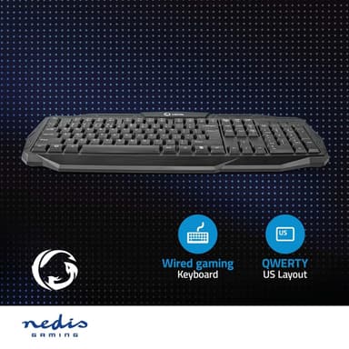 Nedis Wired Gaming Keyboard | USB 2.0 | Membrantaster | LED | US International | USA Layout | USB-Strøm | Strømkabel lengde: 1.50 m | Gaming