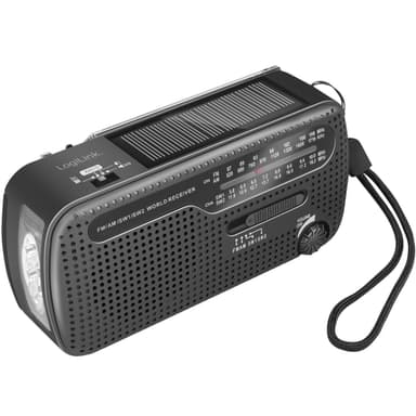 LogiLink Vevradio med ficklampa och solcell Svart