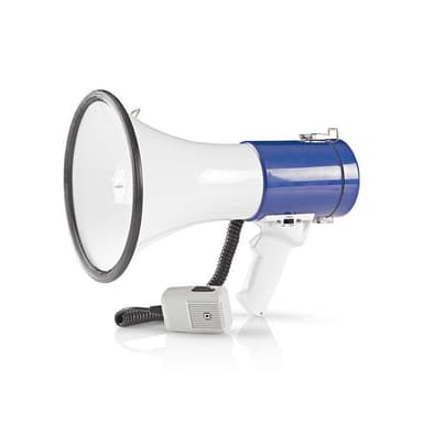 Nedis megafon | Maksimal rekkevidde: 1500 m | Maksimal volumkontroll: 135 dB | Avtagbar Mikrofon | Innebygd sirene | Skulderstropp | Blå / Hvit