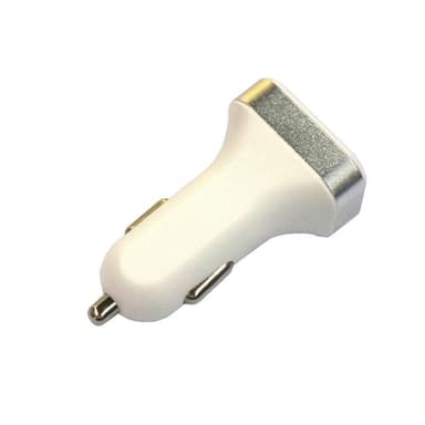 USB-billader med 2 USB-porter og display, sølv
