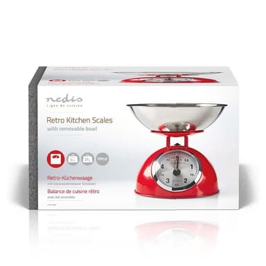 Nedis Kjøkken Scales | Analog | Rustfritt Stål | Avtakbar bolle | Rød