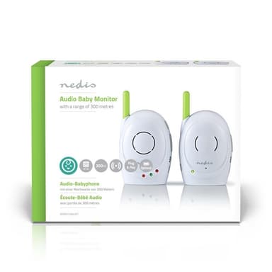 Nedis Audio Baby Monitor | FHSS (Frequency-Hopping Spread Spectrum) | Med snakk-tilbake-funksjon | Område: 300 m | Batteri drevet / Nettstrøm drevet | Grøn / Hvit