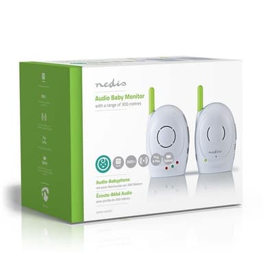 Nedis Audio Baby Monitor | FHSS (Frequency-Hopping Spread Spectrum) | Med snakk-tilbake-funksjon | Område: 300 m | Batteri drevet / Nettstrøm drevet | Grøn / Hvit