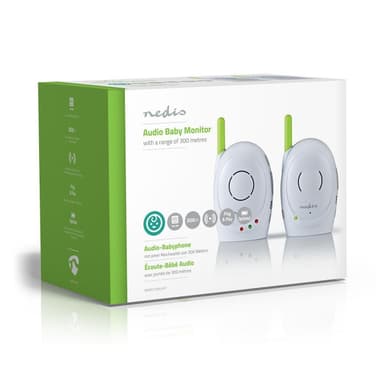 Nedis Audio Baby Monitor | FHSS (Frequency-Hopping Spread Spectrum) | Med snakk-tilbake-funksjon | Område: 300 m | Batteri drevet / Nettstrøm drevet | Grøn / Hvit