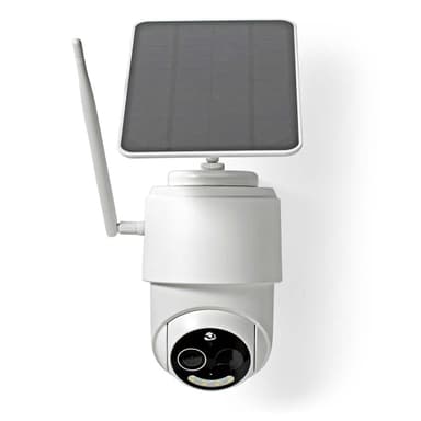 Nedis SmartLife Utendørs kamera | Wi-Fi | Full HD 1080p | Panorering og vipping | IP65 | Maks. batteri levetid: 5 Måned | Cloud Storage (valgfritt) / microSD (ikke inkludert) | 5 V DC | Med bevegelses sensor | Nattsyn | Hvit