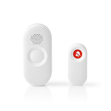 Nedis Trådløs ringeklokke Set | Nettstrøm drevet | 220 - 240 V AC 50 Hz | 1x CR2032 | Volum: 80 dB | Signalområde (siktelinje): 300 m | IP44 | Justerbar volum | 36 Melodier | 1 Mottaker | Grå / Hvit