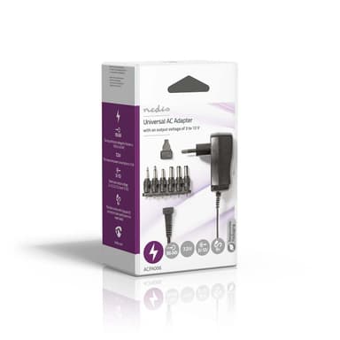 Nedis Universal AC strømadapter | 7.2 W | 3 - 12 V DC | 1.80 m | 1.0 A A | 6 plug(s) | Sort