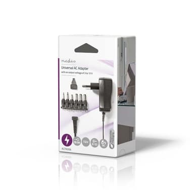 Nedis Universal AC strømadapter | 7.2 W | 3 - 12 V DC | 1.80 m | 1.0 A A | 6 plug(s) | Sort