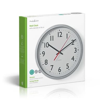 Nedis Veggur | Diameter: 300 mm | Plast | Hvit / Sølv