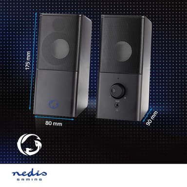Nedis Gaming Speaker | Høyttalerkanaler: 2.0 | USB-Strøm | 3.5 mm Han | 18 W | Uten Lighting | Volumkontroll | Koblingsutgang: 1x 3.5 mm Audio Out