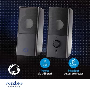 Nedis Gaming Speaker | Høyttalerkanaler: 2.0 | USB-Strøm | 3.5 mm Han | 18 W | Uten Lighting | Volumkontroll | Koblingsutgang: 1x 3.5 mm Audio Out