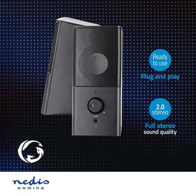 Nedis Gaming Speaker | Høyttalerkanaler: 2.0 | USB-Strøm | 3.5 mm Han | 18 W | Uten Lighting | Volumkontroll | Koblingsutgang: 1x 3.5 mm Audio Out