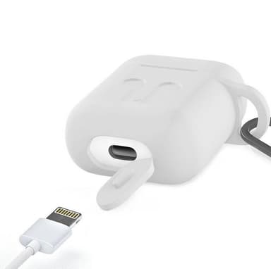 Silikonsett for Airpods, silikonetui, stropp, ørepropper i silikon, karabinkrok, hvit